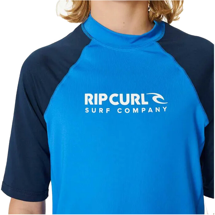 2024 Rip Curl Junior Shock UPF Short Sleeve Boy Rash Vest 124BRV - Blue Gum